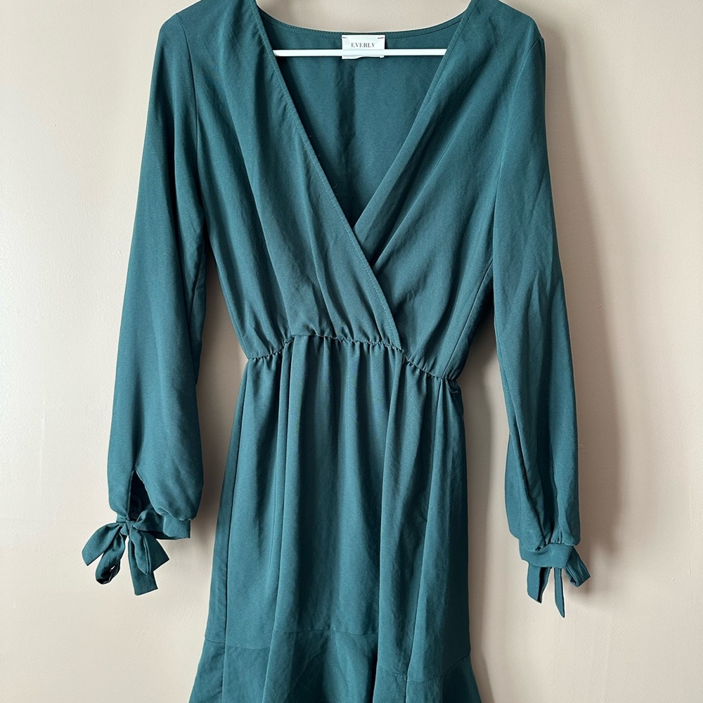 Everly Teal Long Sleeve Dress